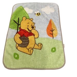 Winnie the Pooh Fleece Baby Blanket Yellow Green Throw Crib Lovey Vintage Disney
